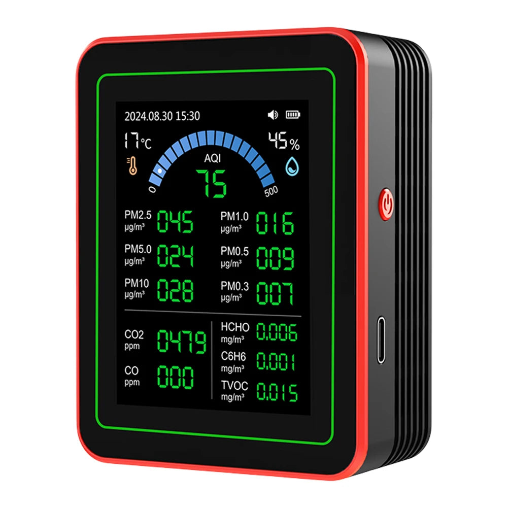 18-In-1 Air Quality Monitor with CO2 Monitor/Hcho/Tvoc/Temperature/Humidity Colorful TFT Display Screen Air Quality Meter