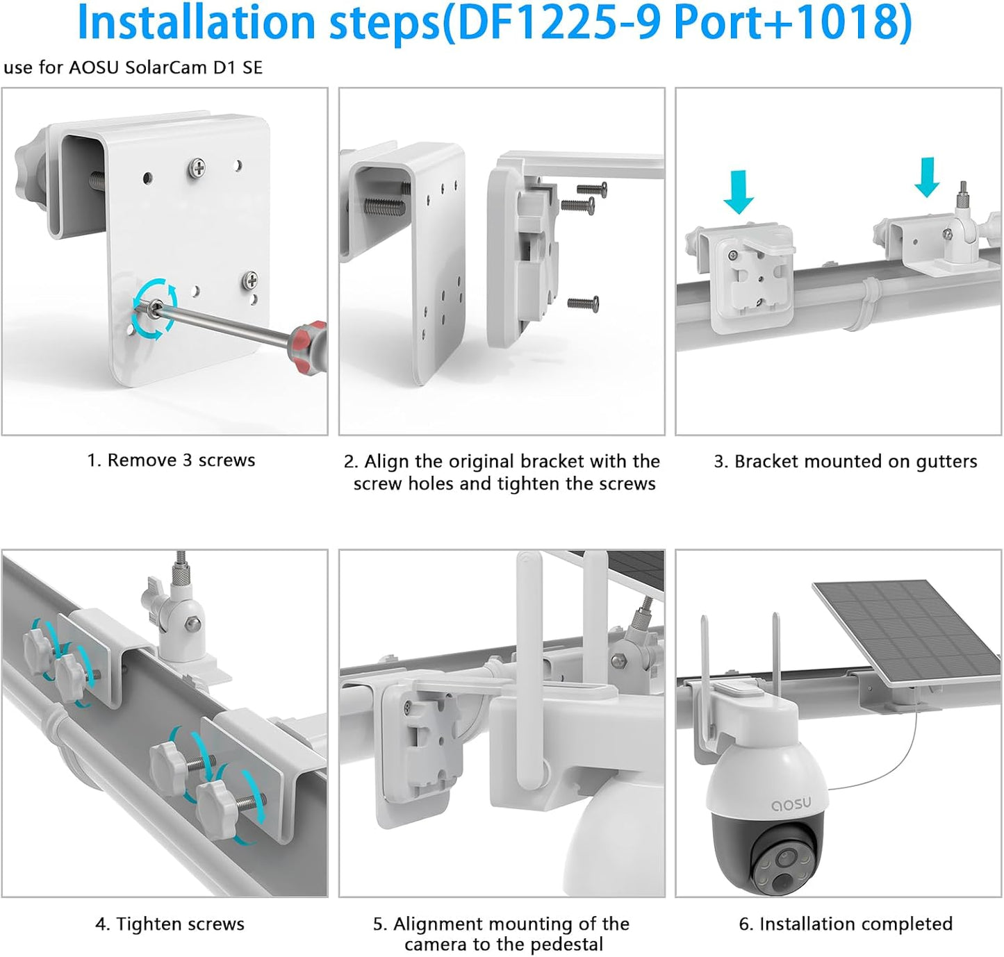 Gutter Mount Kits Compatible with AOSU Solar Security Cameras Wireless Outdoor(Solarcam D1 Se/Lite/Max) and Aosu Solar Panel(White)