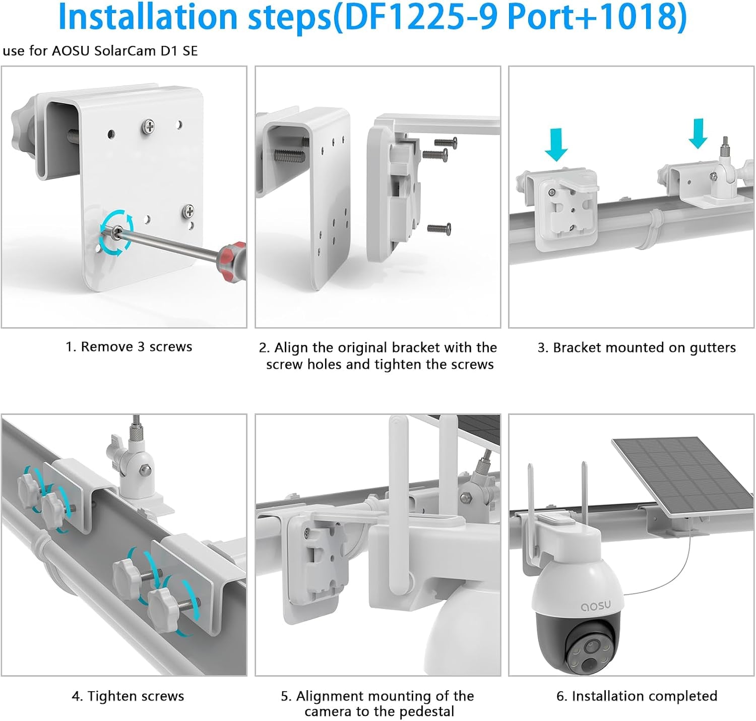 Gutter Mount Kits Compatible with AOSU Solar Security Cameras Wireless Outdoor(Solarcam D1 Se/Lite/Max) and Aosu Solar Panel(White)