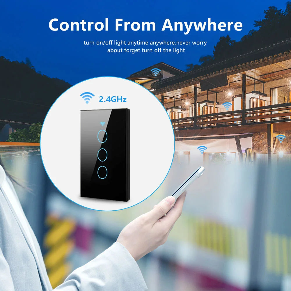 US Wifi Smart Light Switch Neutral Wire/No Neutral Wire Touch Switch Smart Life Work with Tuya Alexa Google Home 1/2/3/4 Gang