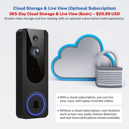 1080P Wifi Video Doorbell Camera Wireless, Battery Powered, AI Human and Motion Detection, 2 Way Talk, Night Vision, Cloud Storage, 2.4G Wifi Only, Indoor/Outdoor Surveillance