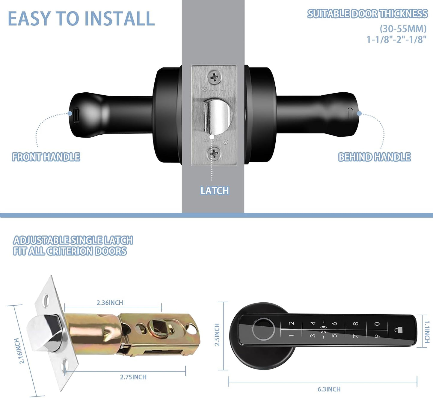 Smart Fingerprint Door Lock, 5 in 1 Keyless Entry Biometric Door Lock with Keypad, APP/IC Card/Fingerprint/Code/Key Unlock for Home Bedroom Apartment