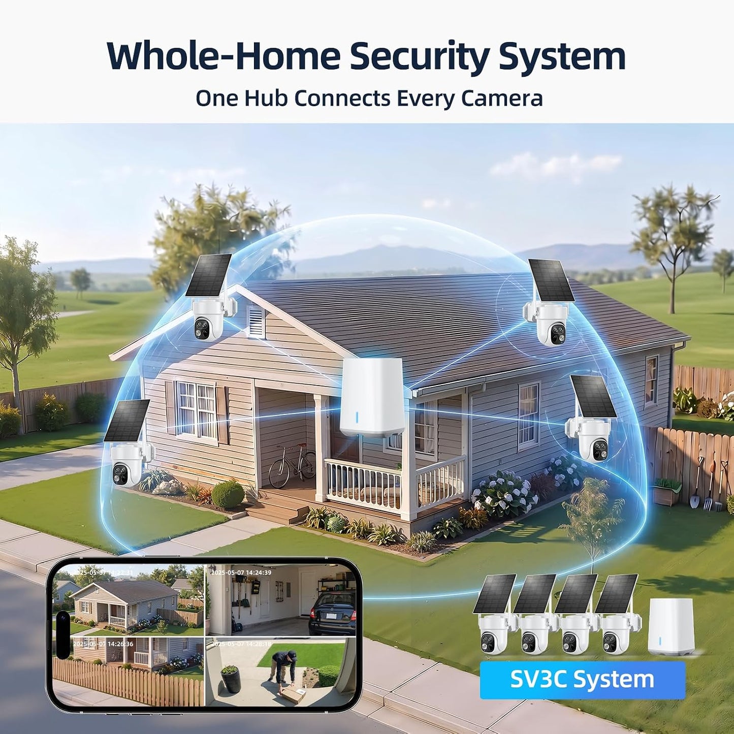 Security Cameras Wireless Outdoor, No Subscription 4-Cam System with Hub