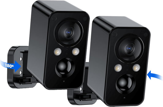 2Packs Security Cameras Wireless Outdoor: 180° Horizontal Cameras for Home Security Battery Wifi Cameras outside Surveillance Camera CCTV Camera System with Color Night Vision Motion Sensor