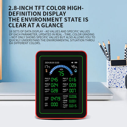 18-In-1 Air Quality Monitor with CO2 Monitor/Hcho/Tvoc/Temperature/Humidity Colorful TFT Display Screen Air Quality Meter
