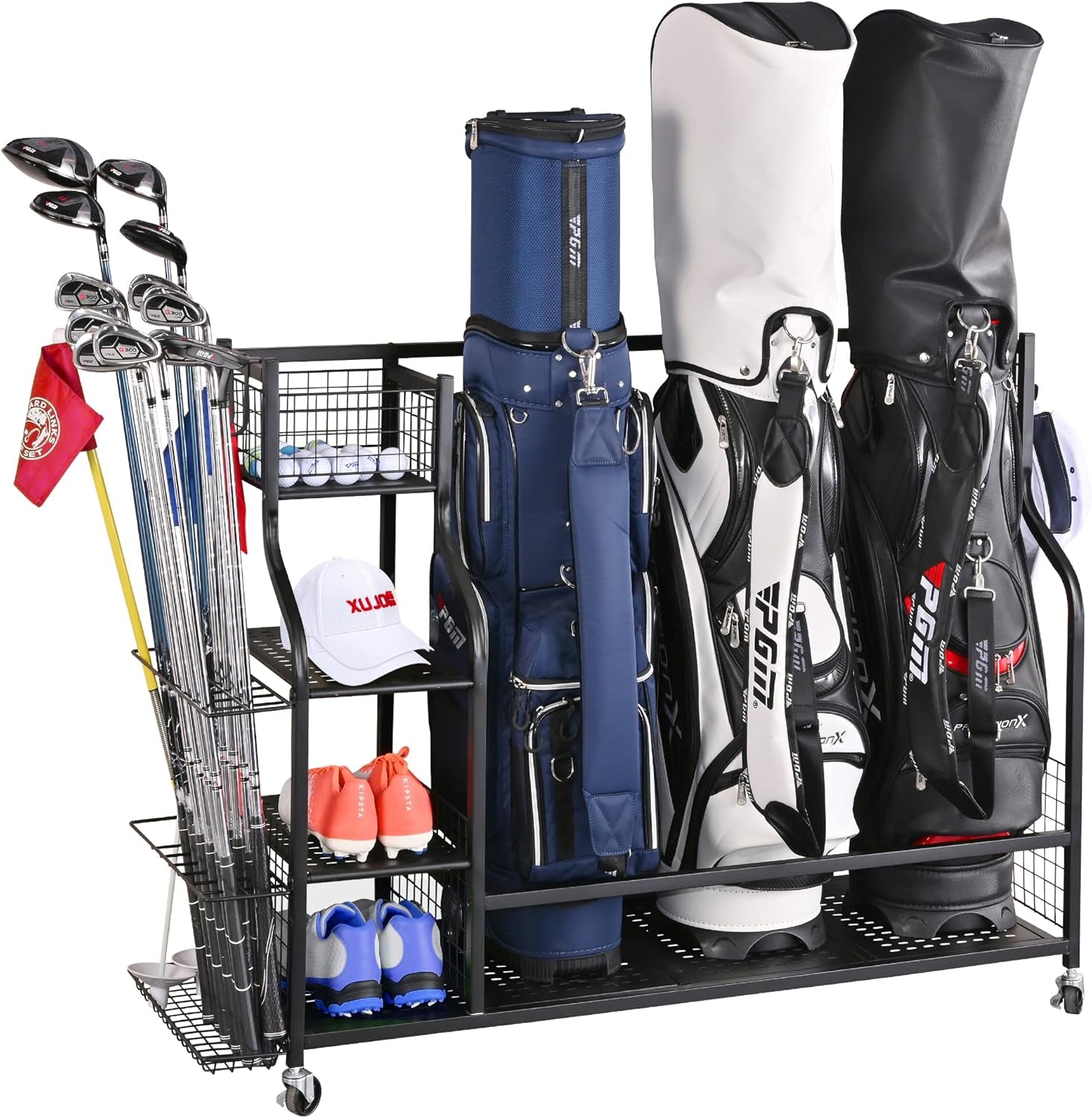 Maximize Your Space with the Ultimate 4 Golf Bag Organizer - Extra Large Storage Rack for Golf Bags, Clubs, and Accessories!
