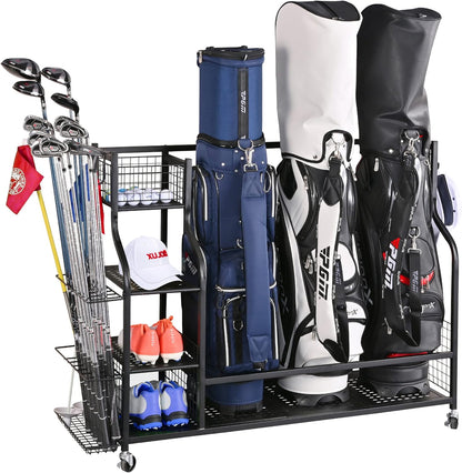 Maximize Your Space with the Ultimate 4 Golf Bag Organizer - Extra Large Storage Rack for Golf Bags, Clubs, and Accessories!