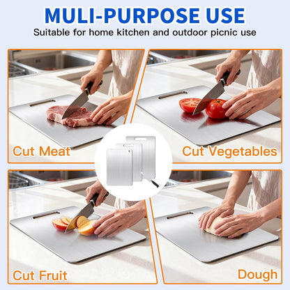 Titanium Cutting Board Set of 1, 18 * 12Inches, Titanium Cutting Boards for Kitchen, Food Grade Metal Double Sided Chopping Boards for Kitchen Counter Meat Vegetable Fruit Outdoor Camping