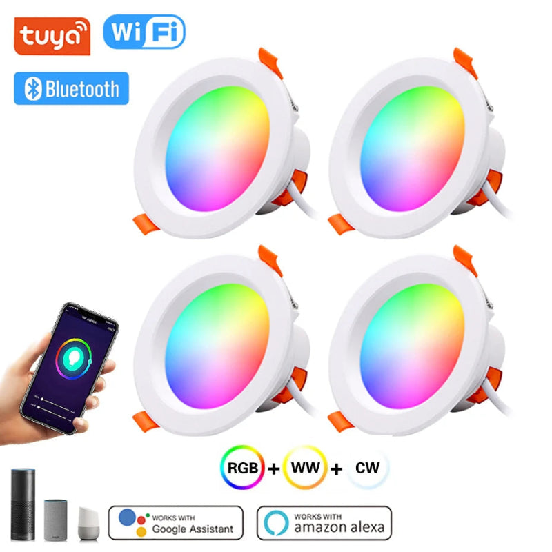 Tuya Smart RGB LED Downlight 15W 10W 9W 5W Recessed Ceiling Light Dimmable Lamp Bluetooth Wifi Control Alexa for Home Decoration