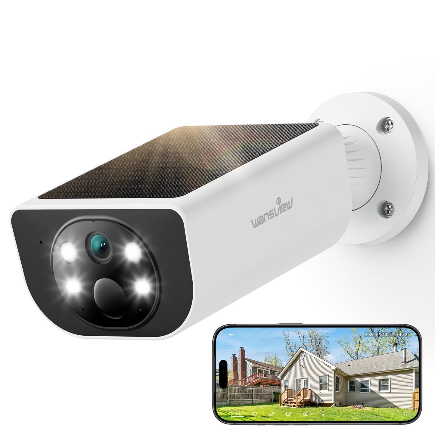 2K Security Camera Outdoor, IP65 Solar Camera Outdoor Wireless, Wireless Cameras for Home Security with Color Night Vision, Two-Way Audio, PIR Alert, 2.4G Wifi Only