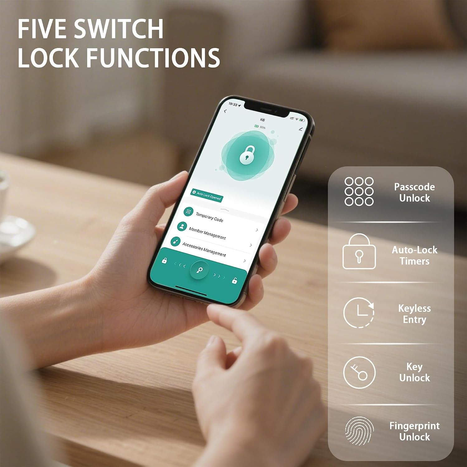 Smart Fingerprint Door Lock, 5 in 1 Keyless Entry Biometric Door Lock with Keypad, APP/IC Card/Fingerprint/Code/Key Unlock for Home Bedroom Apartment