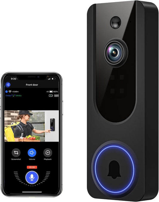 1080P Wifi Video Doorbell Camera Wireless, Battery Powered, AI Human and Motion Detection, 2 Way Talk, Night Vision, Cloud Storage, 2.4G Wifi Only, Indoor/Outdoor Surveillance