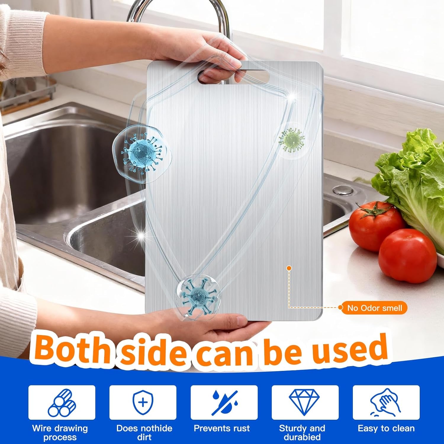 Titanium Cutting Board Set of 1, 18 * 12Inches, Titanium Cutting Boards for Kitchen, Food Grade Metal Double Sided Chopping Boards for Kitchen Counter Meat Vegetable Fruit Outdoor Camping