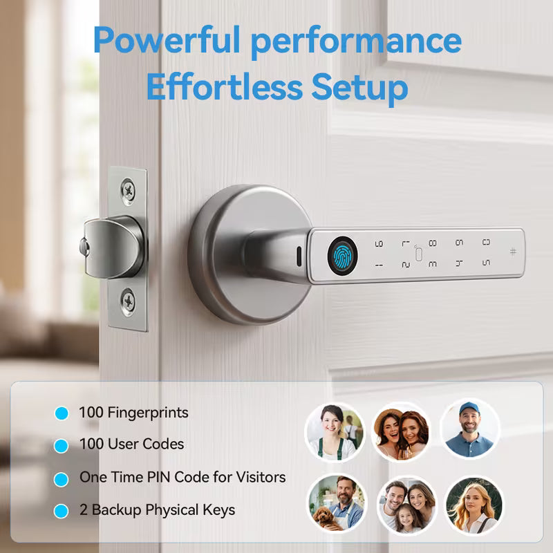 5-in-1 Smart Door Knob Lock, Fingerprint & Keypad Keyless Entry, Equipped with 2 IC Cards & 2 Mechanical Keys, Digital Security Door Lock for Bedroom, Office, Hotel, Closet and Pantry