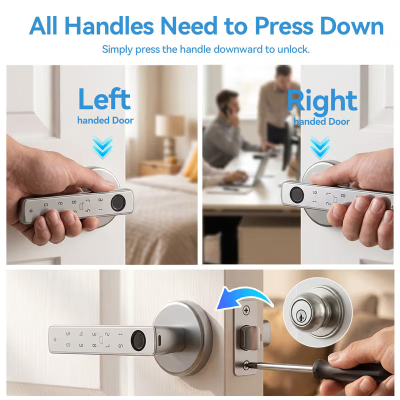 5-in-1 Smart Door Knob Lock, Fingerprint & Keypad Keyless Entry, Equipped with 2 IC Cards & 2 Mechanical Keys, Digital Security Door Lock for Bedroom, Office, Hotel, Closet and Pantry