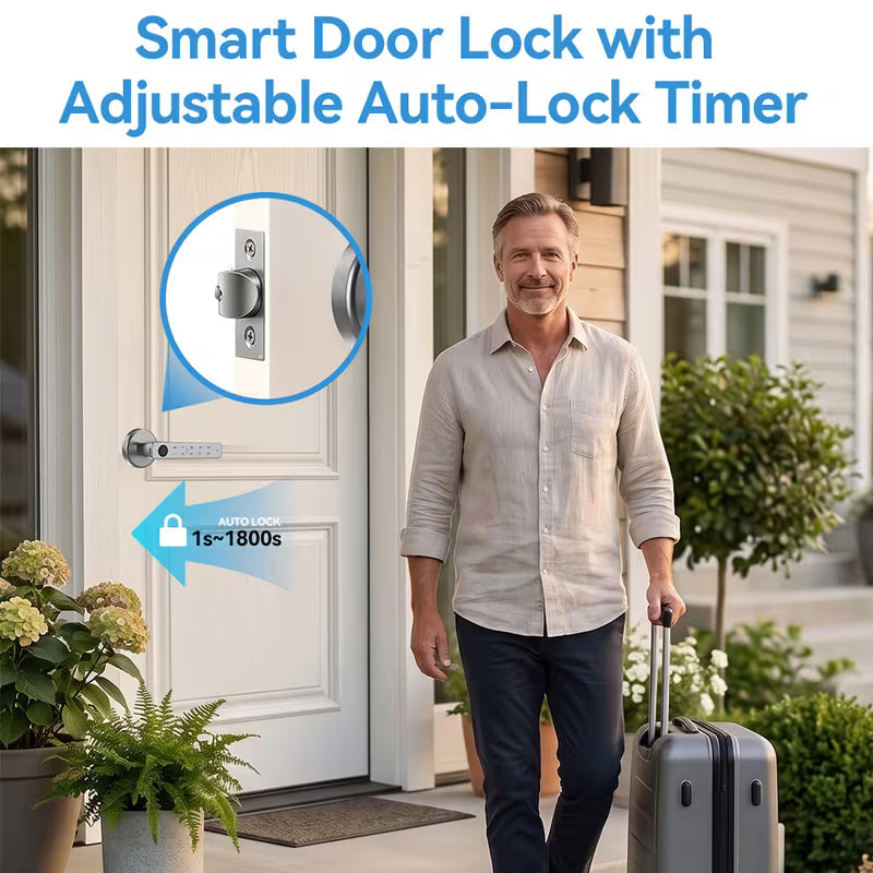 5-in-1 Smart Door Knob Lock, Fingerprint & Keypad Keyless Entry, Equipped with 2 IC Cards & 2 Mechanical Keys, Digital Security Door Lock for Bedroom, Office, Hotel, Closet and Pantry