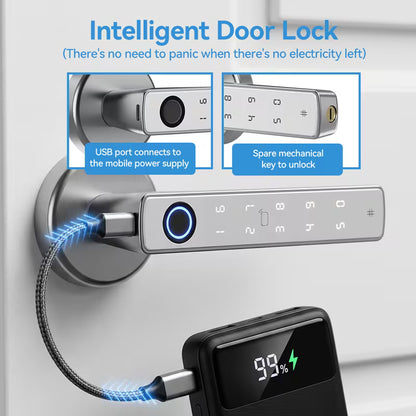 5-in-1 Smart Door Knob Lock, Fingerprint & Keypad Keyless Entry, Equipped with 2 IC Cards & 2 Mechanical Keys, Digital Security Door Lock for Bedroom, Office, Hotel, Closet and Pantry