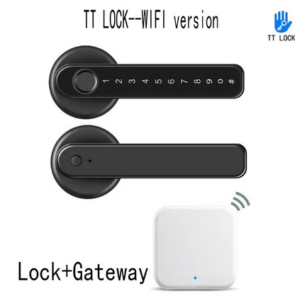 Graffiti Smart Fingerprint & Password Door Lock – Spherical Wooden Handle