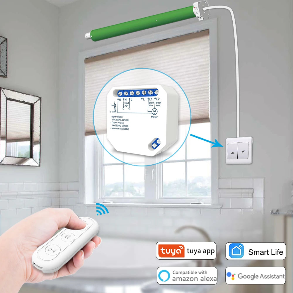 Tuya Smart Life Wifi Blind Curtain Switch with Remote for Electric Roller Shutter Sunscreen Google Home Alexa Smart Home