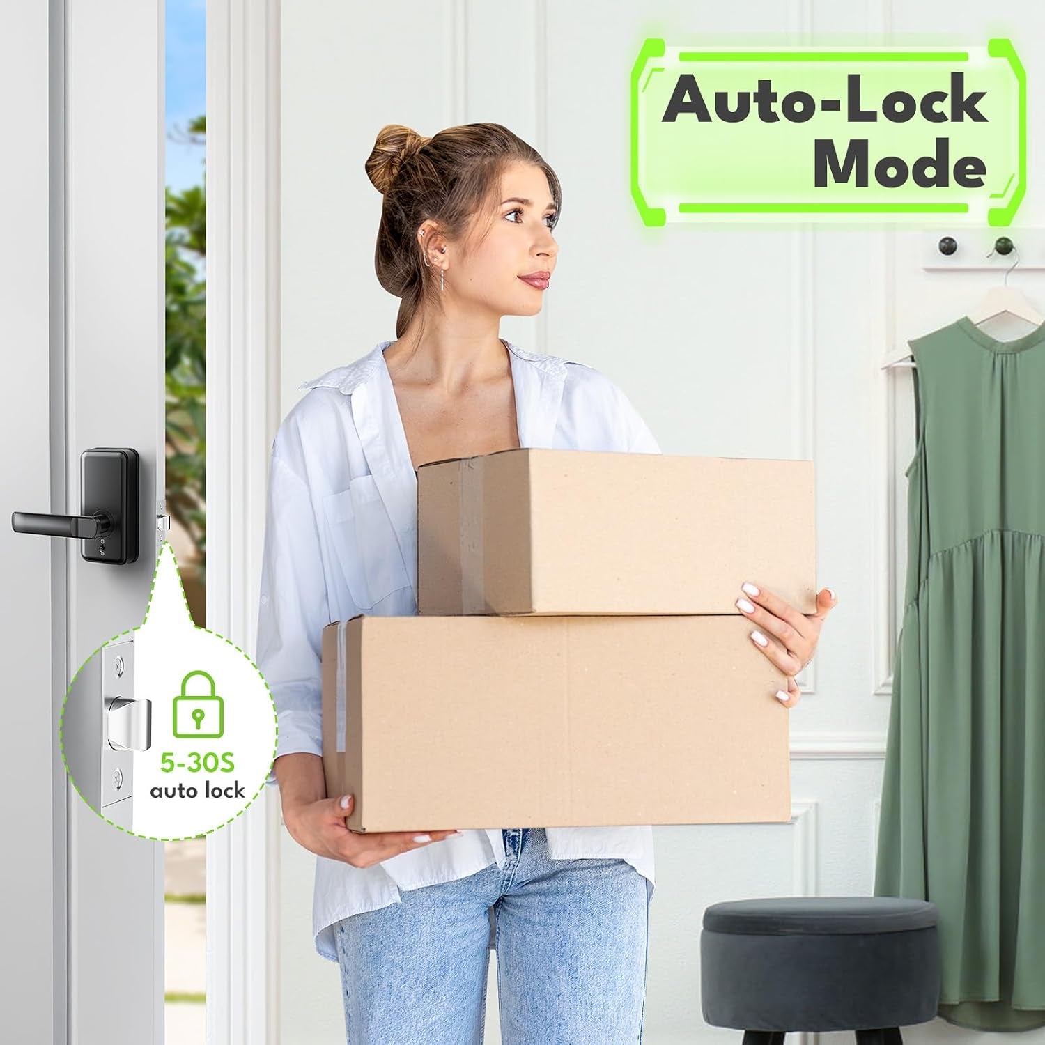 Wifi Keyless Entry Door Lock with Handle,Door Locks for Front Door,Deadbolt | Fingerprint Door Knob, Keypad Deadbolt with App Remote/Wifi/Key/Ic Card/ Passcode, Smart Lock & Front Door Handle-Black