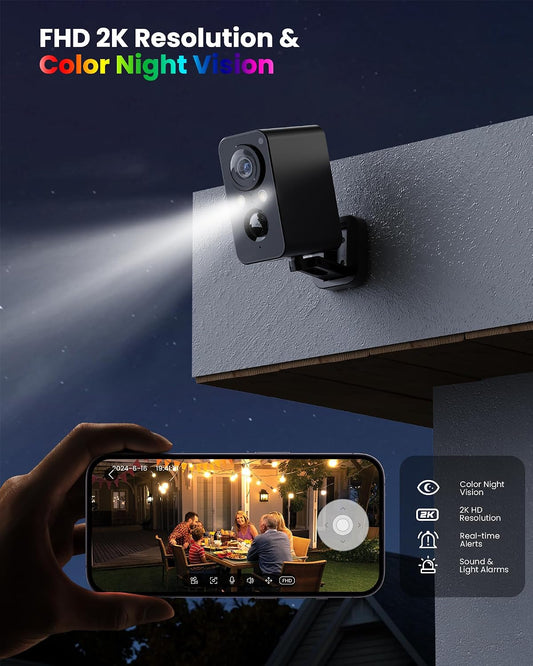 2Packs Security Cameras Wireless Outdoor: 180° Horizontal Cameras for Home Security Battery Wifi Cameras outside Surveillance Camera CCTV Camera System with Color Night Vision Motion Sensor