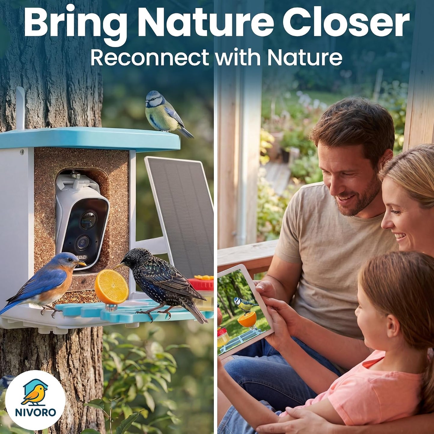 AI Smart Bird Feeder with Camera - Solar Powered Bird Feeder, 2.5K Video, 10,000+ Species ID - 50M App Range, Two-Way Audio - with Hummingbird Feeder - IP65 Waterproof, Night Vision, 1.5L