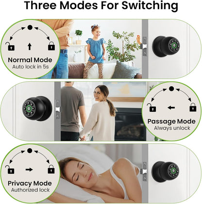 Smart Fingerprint Door Lock, Fingerprint Door Knob, App Control | Keyless Entry, Easy Installation, Long-Term Use, 4 Unlocking Methods,Heavy-Duty Aluminum Alloy