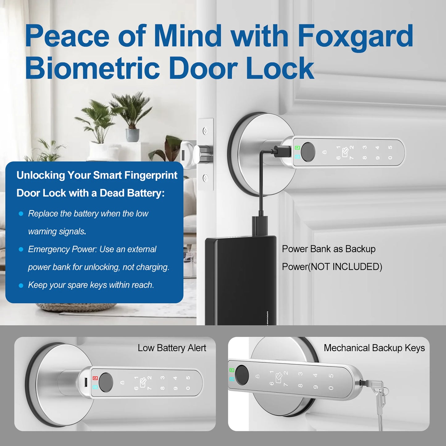 Fingerprint Door Lock, Smart Door Knob with APP Control, 100 Fingerprints Biometric Door Lock with Tuya App, Silver