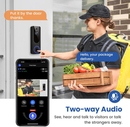 1080P Wifi Video Doorbell Camera Wireless, Battery Powered, AI Human and Motion Detection, 2 Way Talk, Night Vision, Cloud Storage, 2.4G Wifi Only, Indoor/Outdoor Surveillance