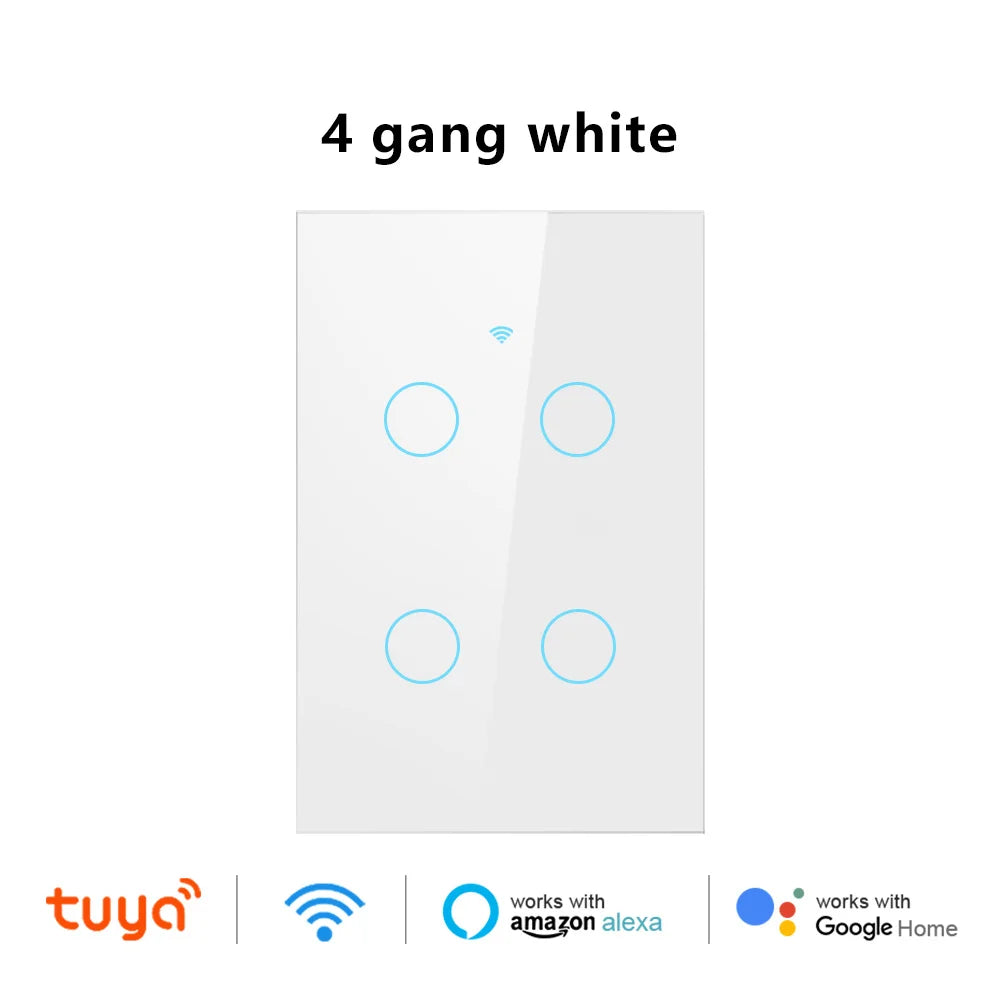 US Wifi Smart Light Switch Neutral Wire/No Neutral Wire Touch Switch Smart Life Work with Tuya Alexa Google Home 1/2/3/4 Gang
