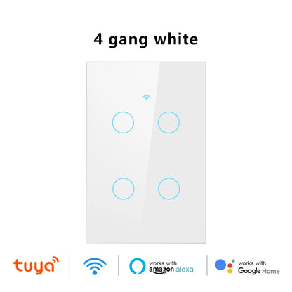US Wifi Smart Light Switch Neutral Wire/No Neutral Wire Touch Switch Smart Life Work with Tuya Alexa Google Home 1/2/3/4 Gang
