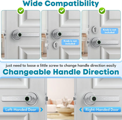 Fingerprint Door Lock, Smart Door Knob with Fingerprint/Password/Key/Ic Card-Smart Door Lock for Bedroom, Hotel, Office, Apartment-Silver