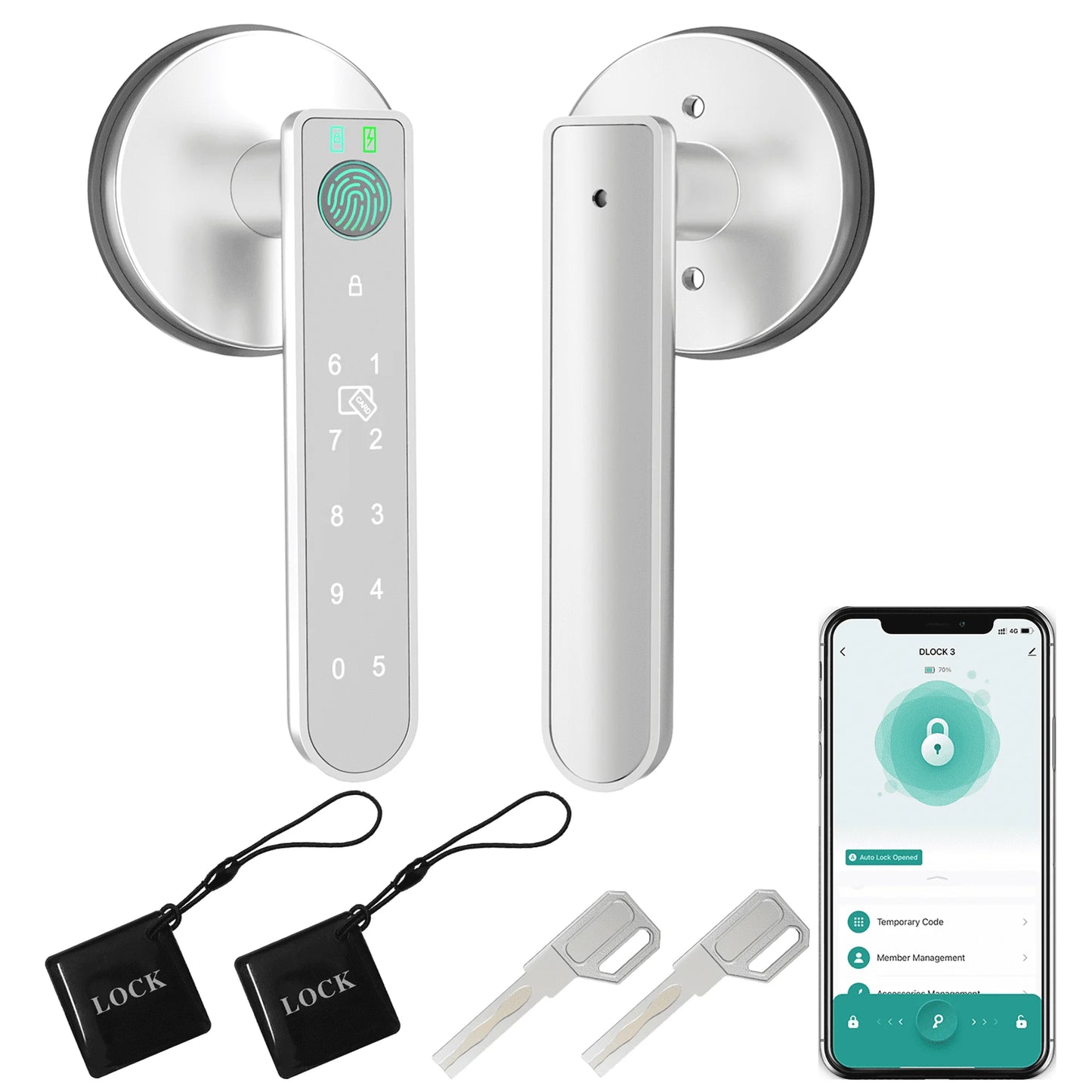 Fingerprint Door Lock, Smart Door Knob with APP Control, 100 Fingerprints Biometric Door Lock with Tuya App, Silver
