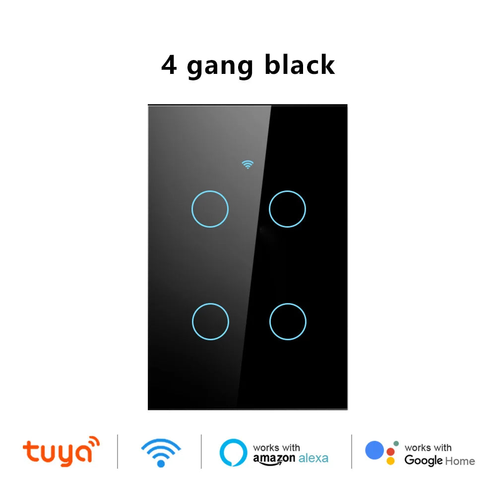 US Wifi Smart Light Switch Neutral Wire/No Neutral Wire Touch Switch Smart Life Work with Tuya Alexa Google Home 1/2/3/4 Gang
