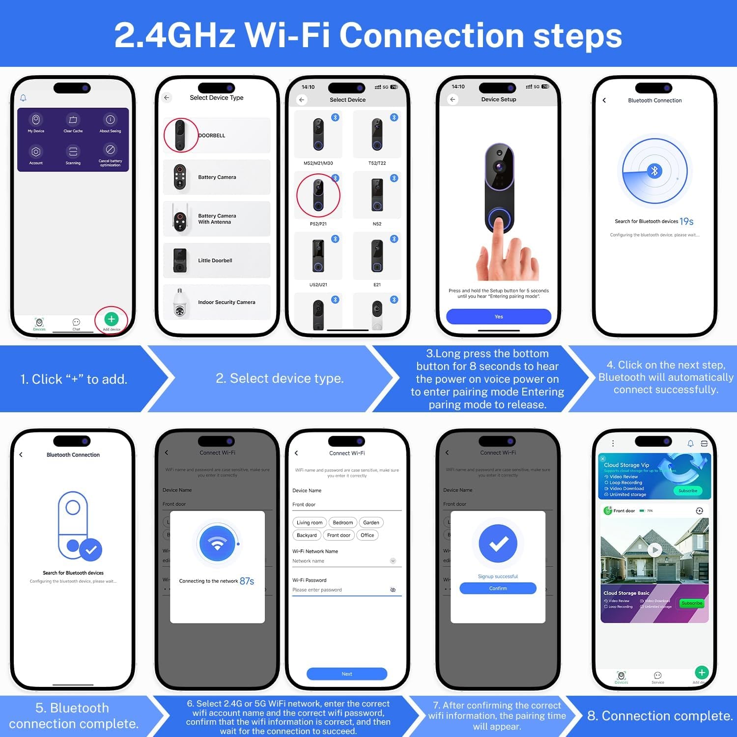 Smart 1080P Video Doorbell Camera with Night Vision, Live View, AI Human Detection, 2-Way Audio, Cloud Storage (Sold Separately), 2.4G Wifi Only, Hidden Security