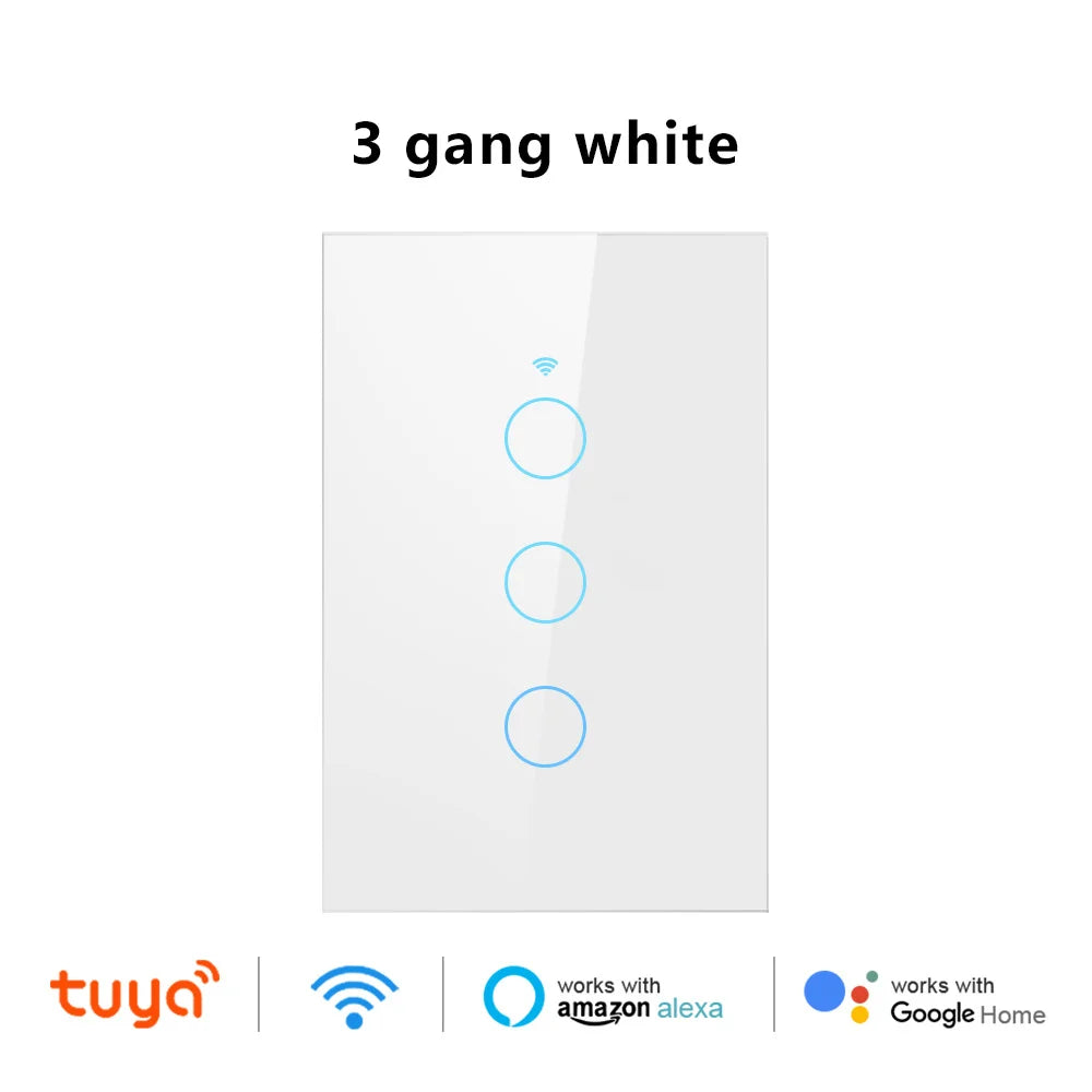 US Wifi Smart Light Switch Neutral Wire/No Neutral Wire Touch Switch Smart Life Work with Tuya Alexa Google Home 1/2/3/4 Gang