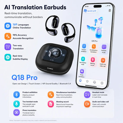 Experience the Future of Sound with Hyundai HY-Q18 Pro Bluetooth Wireless Earbuds - Touch Display, Translation Support, and Superior Noise Cancellation for Music & Calls