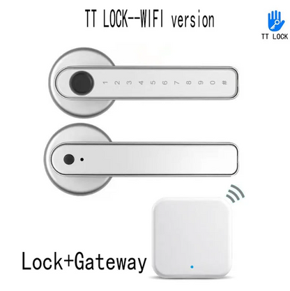 Graffiti Smart Fingerprint & Password Door Lock – Spherical Wooden Handle