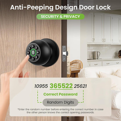 Smart Fingerprint Door Lock, Fingerprint Door Knob, App Control | Keyless Entry, Easy Installation, Long-Term Use, 4 Unlocking Methods,Heavy-Duty Aluminum Alloy