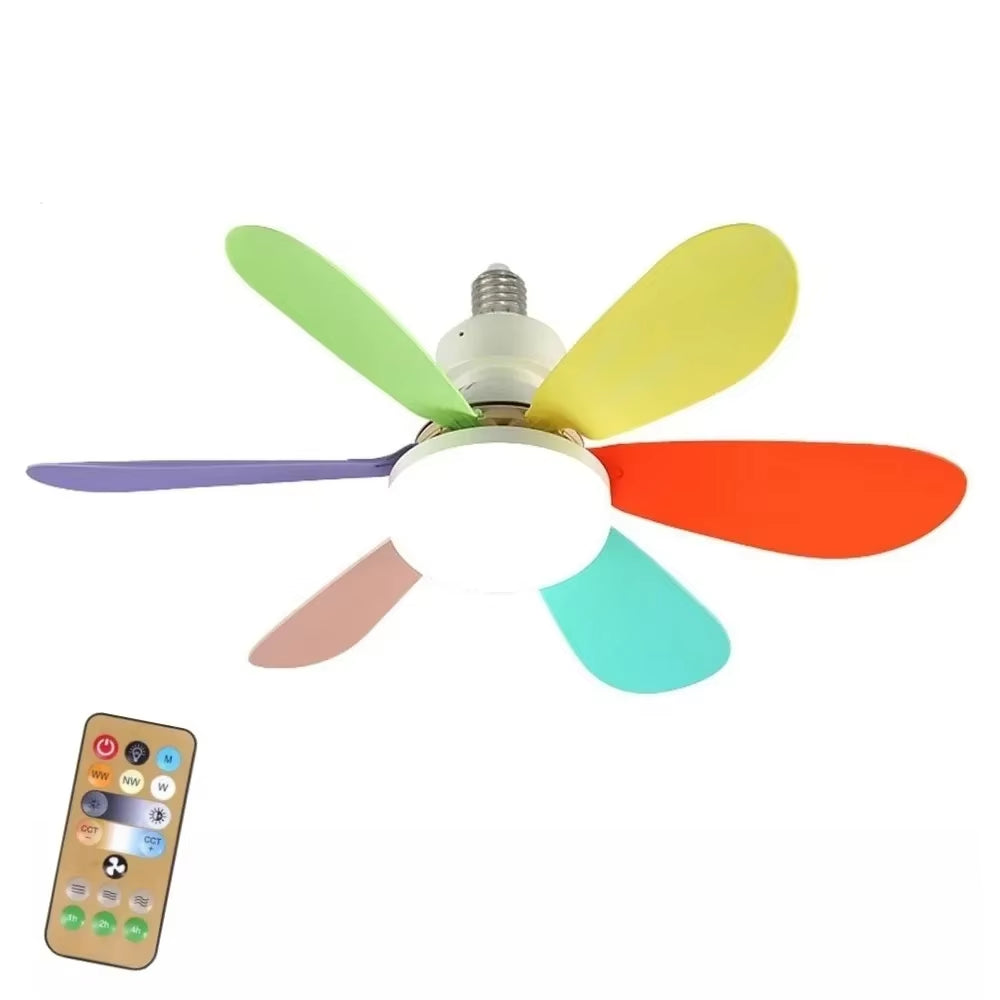Ceiling Fan Light with Remote Control for Dimming Hanging Mini Ceiling Fans for Bedroom,Indoor，Living Room Colorful Blades