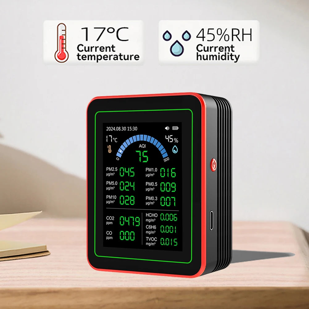 18-In-1 Air Quality Monitor with CO2 Monitor/Hcho/Tvoc/Temperature/Humidity Colorful TFT Display Screen Air Quality Meter