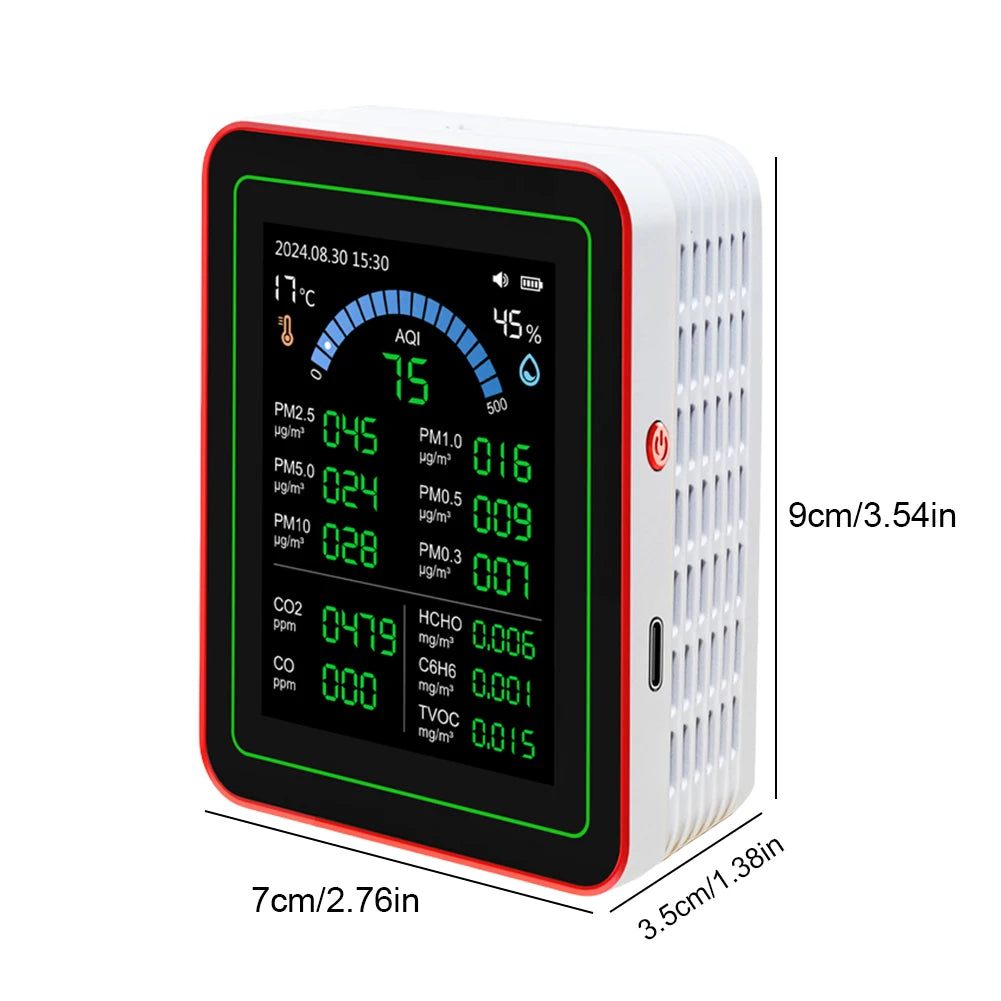 18-In-1 Air Quality Monitor with CO2 Monitor/Hcho/Tvoc/Temperature/Humidity Colorful TFT Display Screen Air Quality Meter