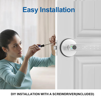 Fingerprint Door Lock, Smart Door Knob with APP Control, 100 Fingerprints Biometric Door Lock with Tuya App, Silver