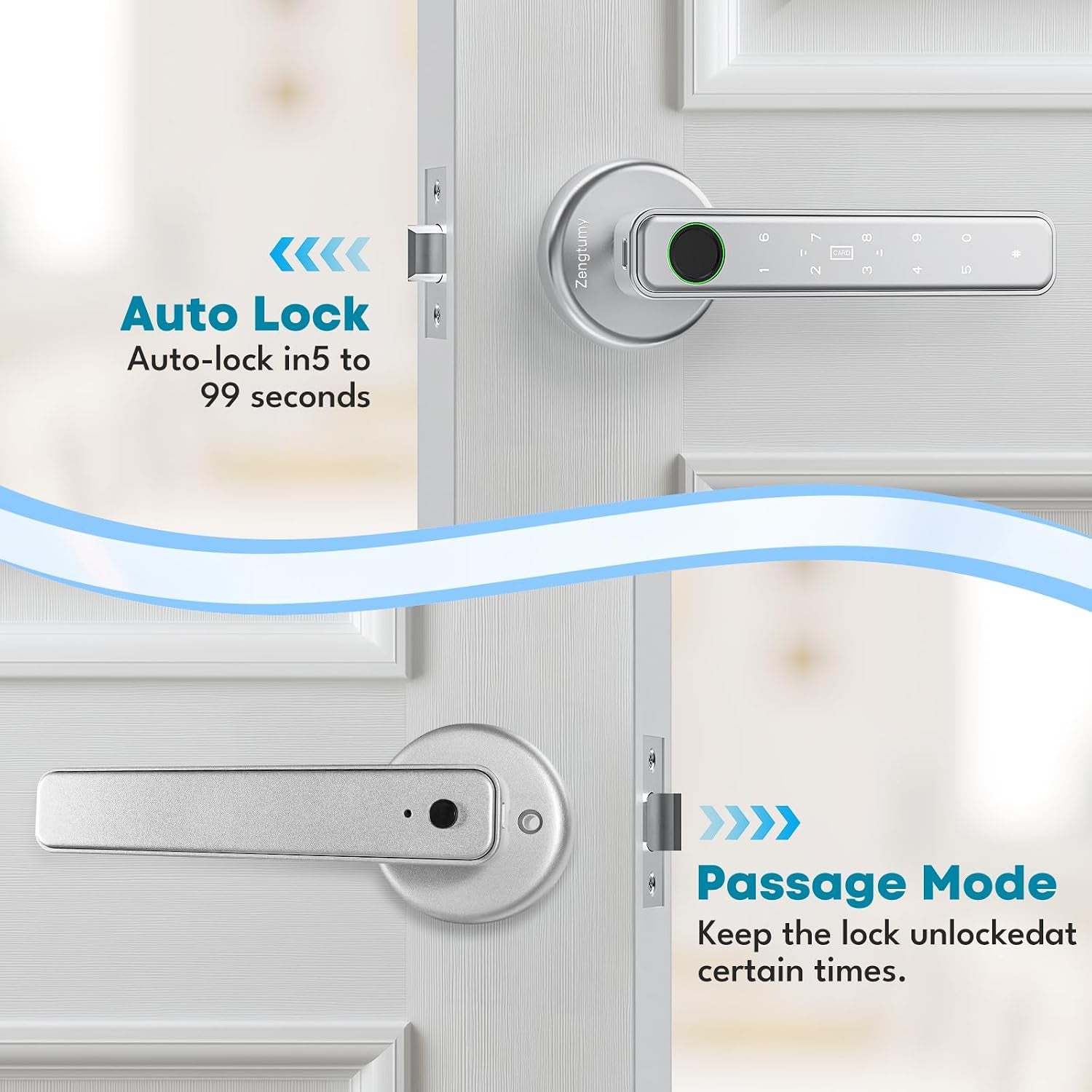 Fingerprint Door Lock, Smart Door Knob with Fingerprint/Password/Key/Ic Card-Smart Door Lock for Bedroom, Hotel, Office, Apartment-Silver