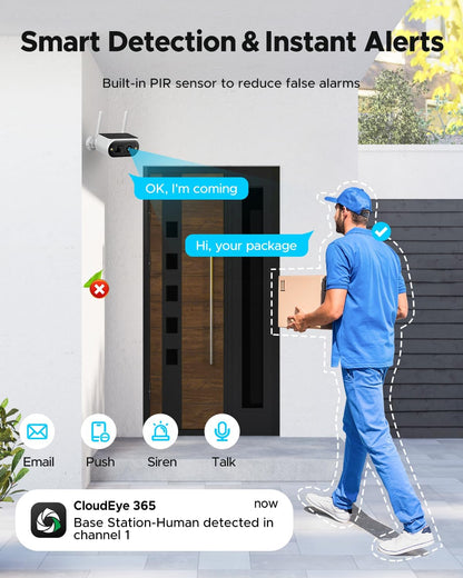 Solar Security Cameras Wireless Outdoor, Quick Installation, No Subscription Cameras for Home Security Camera System, 10CH Expandable, 2.4 & 5Ghz, 4 Cameras with Monitor