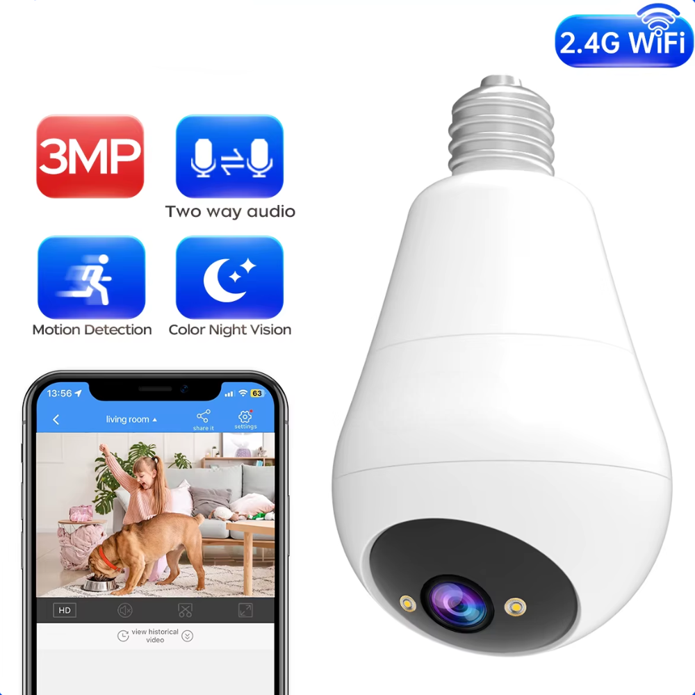 3MP Smart Bulb Camera — Wireless, Night Vision & Audio