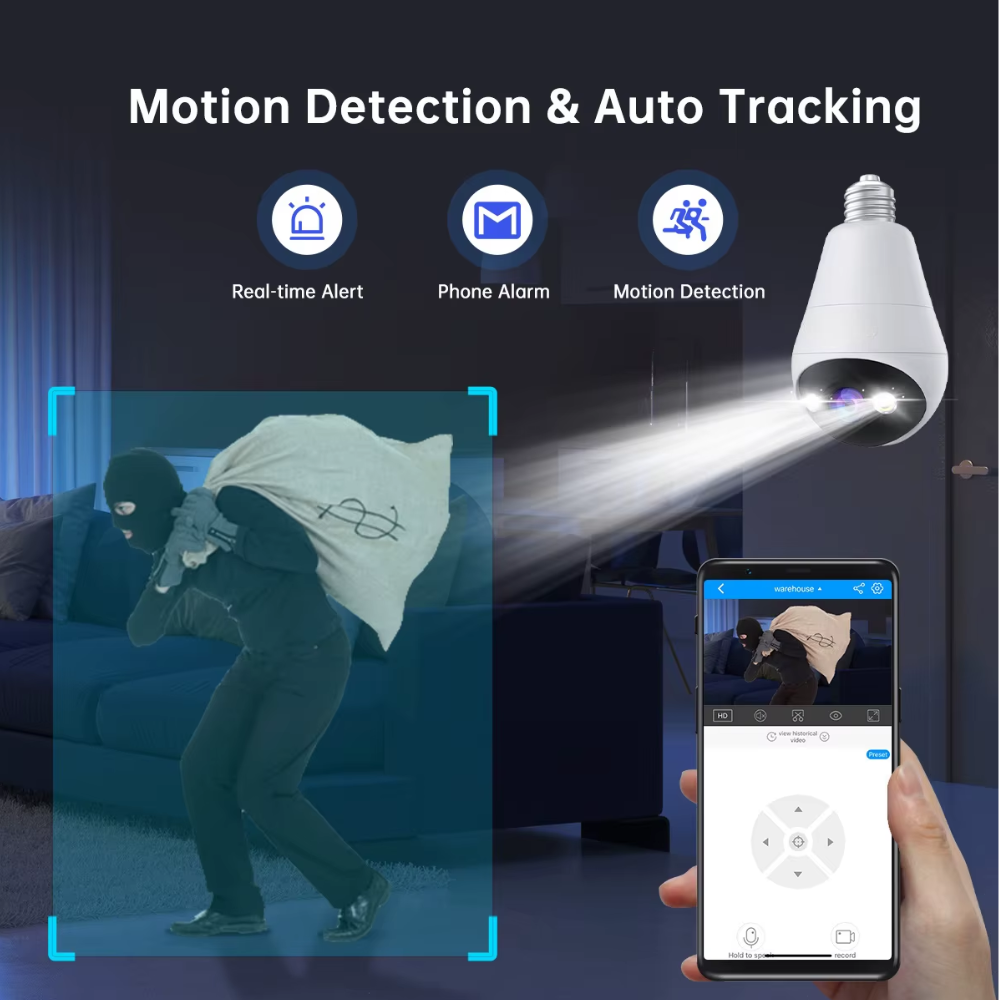 3MP Smart Bulb Camera — Wireless, Night Vision & Audio